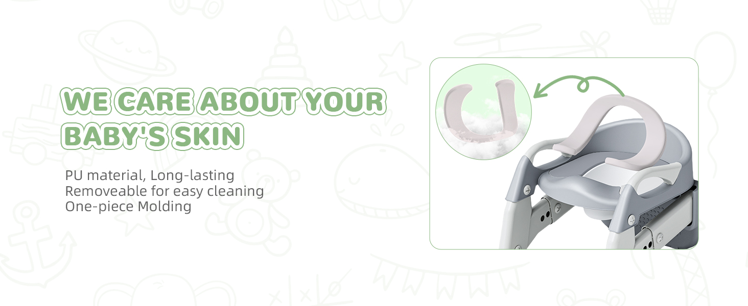 Універсальний дитячий сидіння-сходинка для унітазу 2-в-1 з PU-покриттям, регульована висота, складна конструкція, антиковзке покриття та захист від бризок