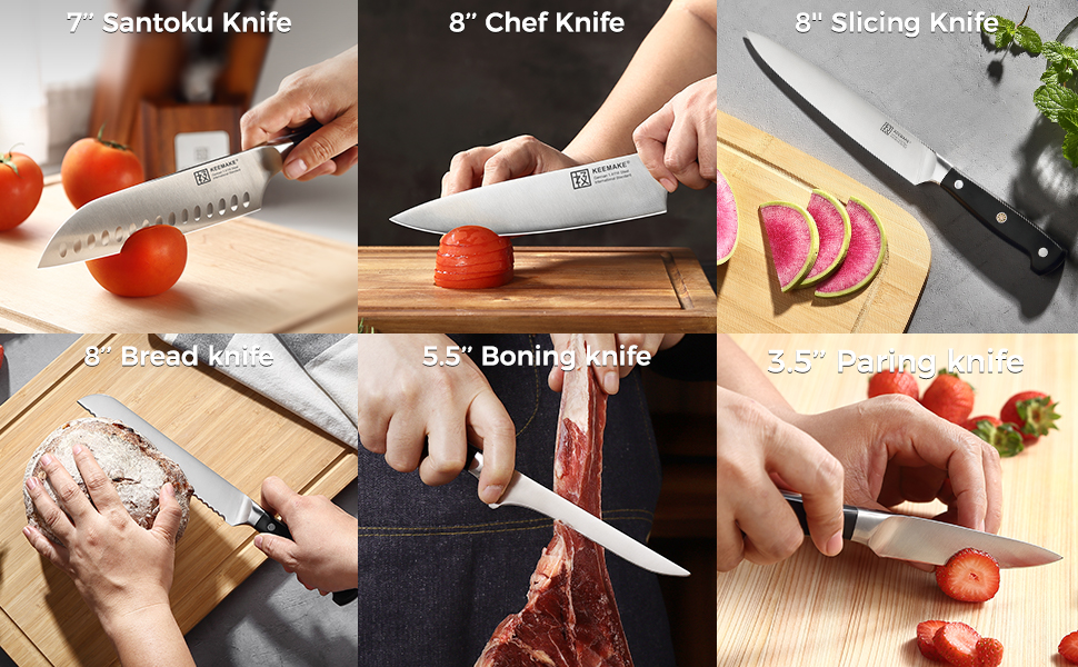 Набір кухонних ножів Keemake 8+15 шт. з бруском: кухонні ножі, ніж для хліба, ніж для м'яса, кухонні аксесуари