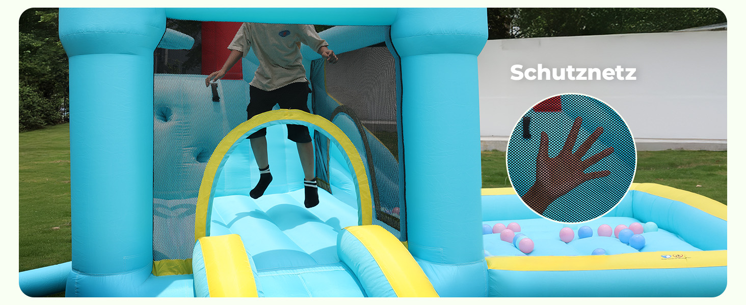 Надувний замок для дітей великий, з гіркою, синього кольору, з насосом 450W (для дому та вулиці)