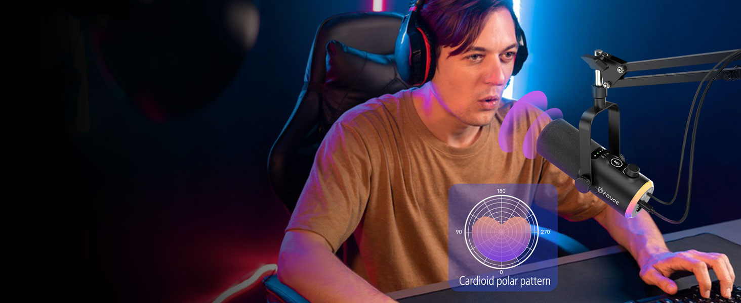 Мікрофон ігровий FDUCE з USB/XLR підключенням, RGB-підсвічуванням та регулюванням Gain для стрімінгу, запису подкастів та ігор (D30+)