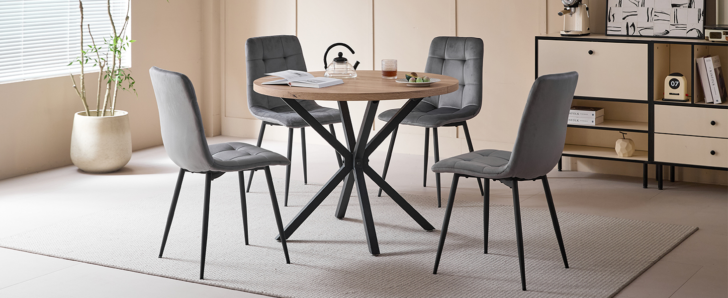 Обідній комплект на 5 персон: круглий стіл 100 см + 4 стільці (голландський флізелін), для кухні, вітальні, балкону, ресторану, офісу (темне дерево + чорний колір)