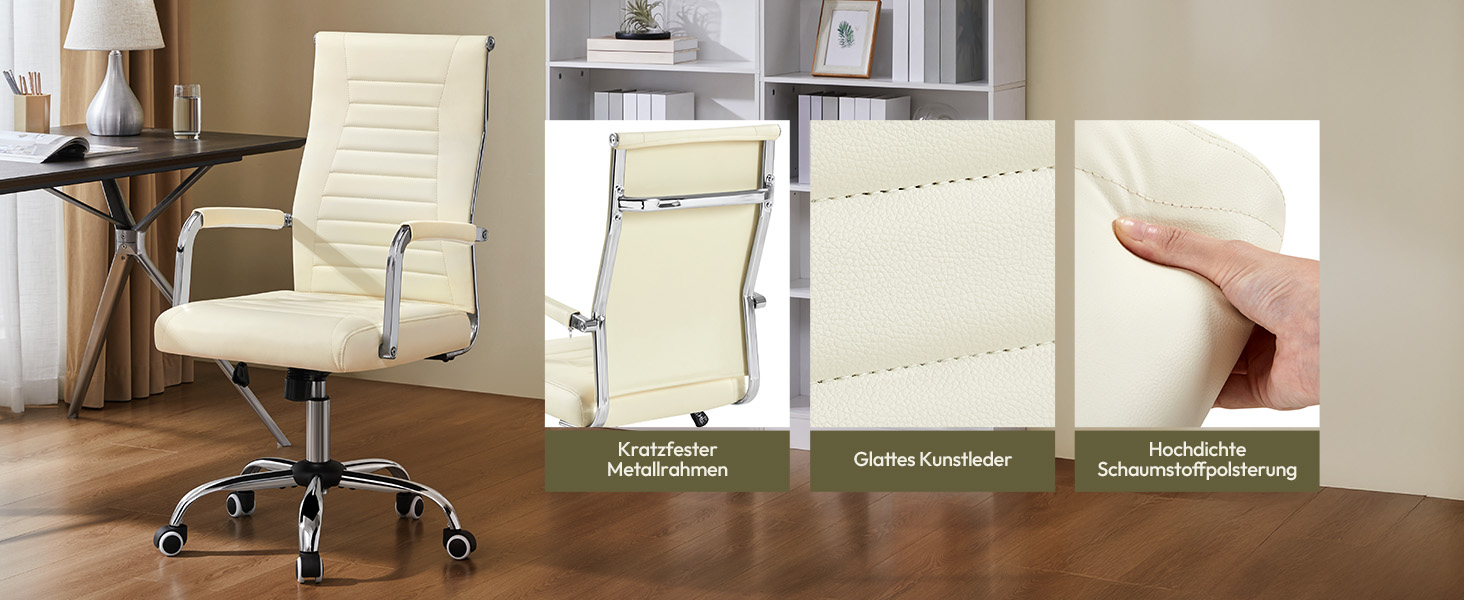 Офісний крісло Yaheetech з ергономічною спинкою та підлокітниками, для офісу та дому, до 136 кг, білий (бежевий)