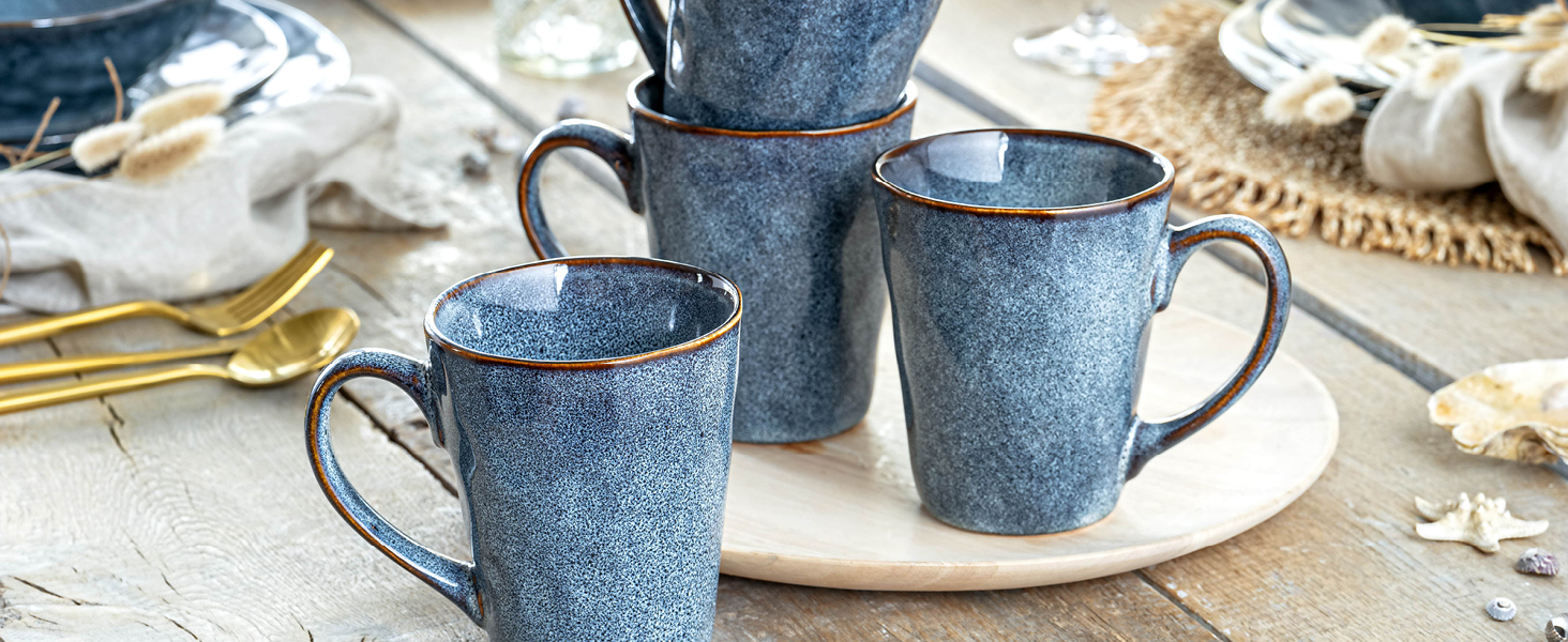 Набір кавовий SÄNERG Darwin 12 предметів, керамічний сервіз на 4 особи, блакитний, 300 мл, PREMIUM COLLECTION