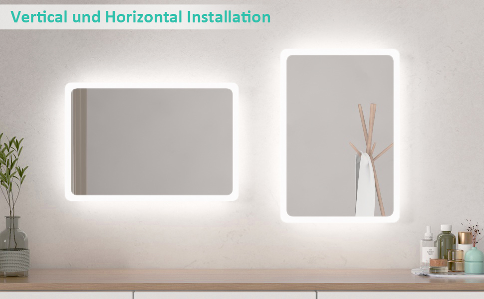 LED дзеркало для ванної кімнати Boromal 40x60 см з підсвічуванням та вимикачем, 6500K, холодний білий світ, стилізація Jf