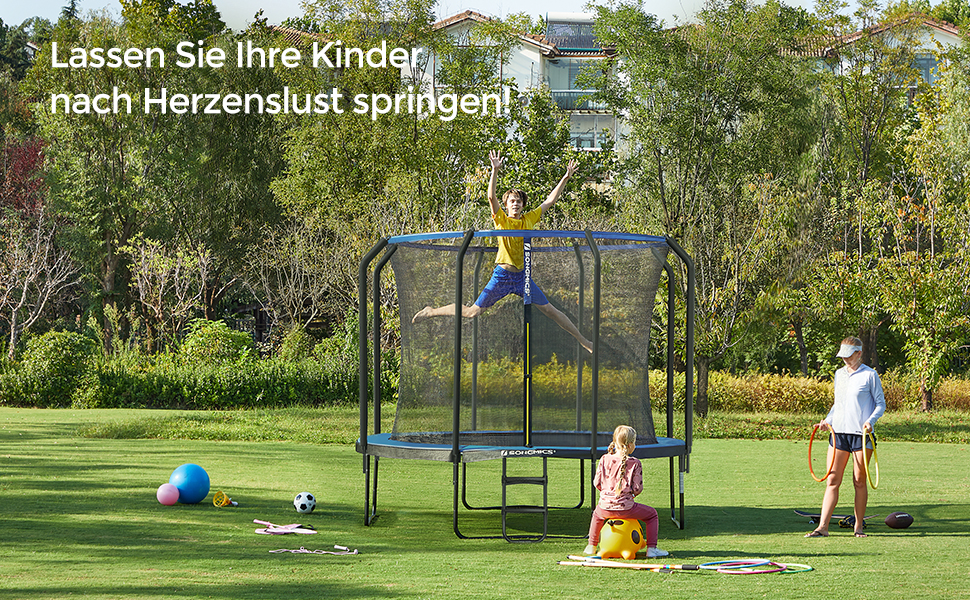 Батут SONGMICS садовий Ø305 см з захисною сіткою та драбиною, чорно-синій