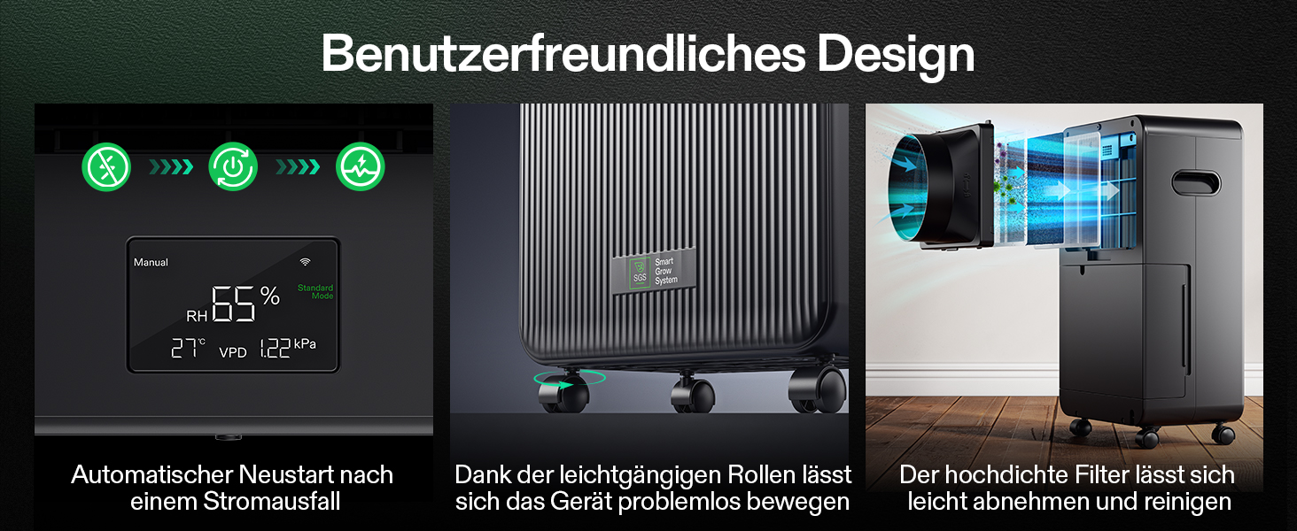 VIVOSUN AeroDrain D12 - Електричний осушувач повітря 12л/день з датчиками температури та вологості, дистанційне керування, для підвалу, ванної кімнати та гроу-тента