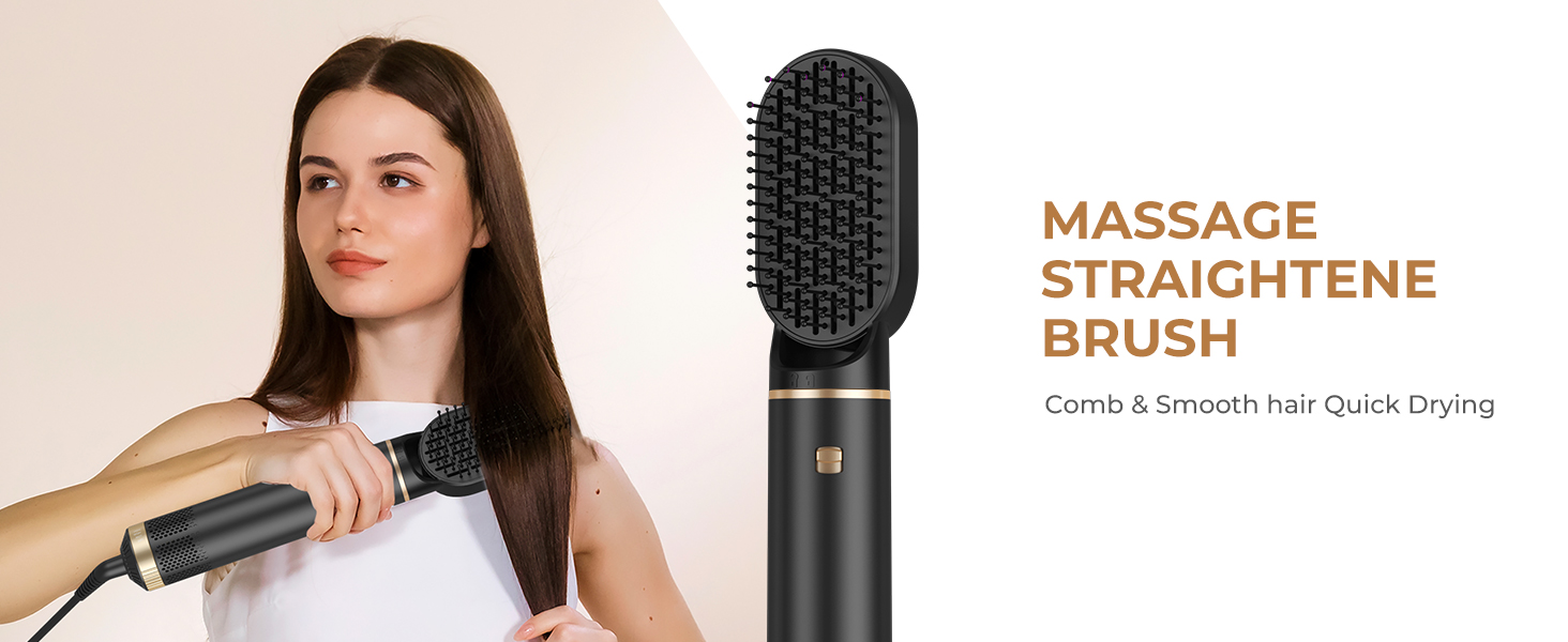 MogaWave Air Styler Pro 6 в 1: Фен-щітка, стайлер для волосся 1000W (Чорний)