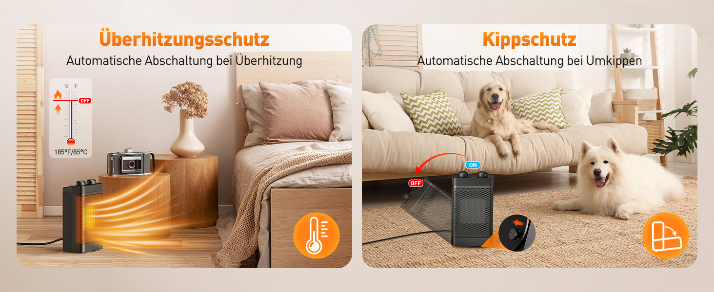 Електричний обігрівач з керамічним нагрівачем, 1500 Вт, 3 режими, осциляція 70°, захист від перекидання, тихий обігрівач для офісу, вітальні, спальні