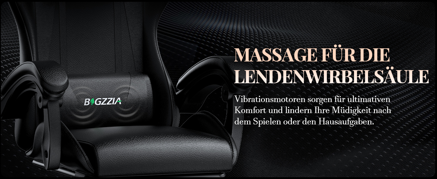 Ігровий крісло Bigzzia з масажем та підніжкою, ергономічний, регульована спинка 90-135°, чорний