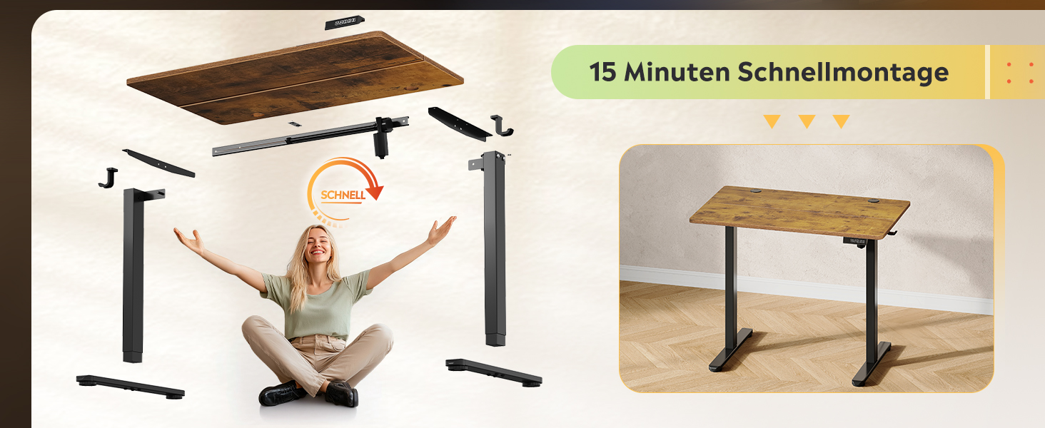 Регульований за висотою стіл Devaise з тихим мотором та функцією пам'яті, стіл для сидіння та стояння, регулювання висоти 72–118 см, ергономічний комп'ютерний стіл для офісу, білий (120x60 см, коричневий)