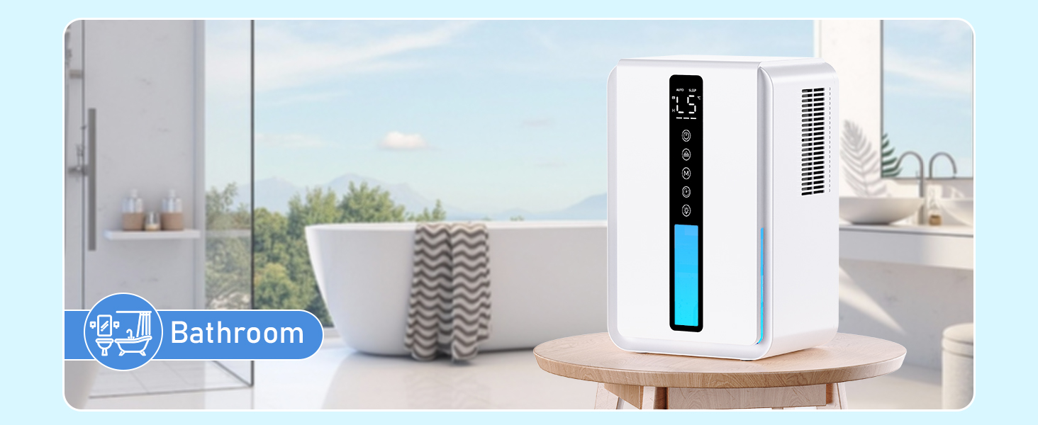 Електричний осушувач повітря 2500 мл, 3 швидкості, 2 режими, таймер 48 год, авто-стоп, захист від замерзання, для спальні та ванної кімнати