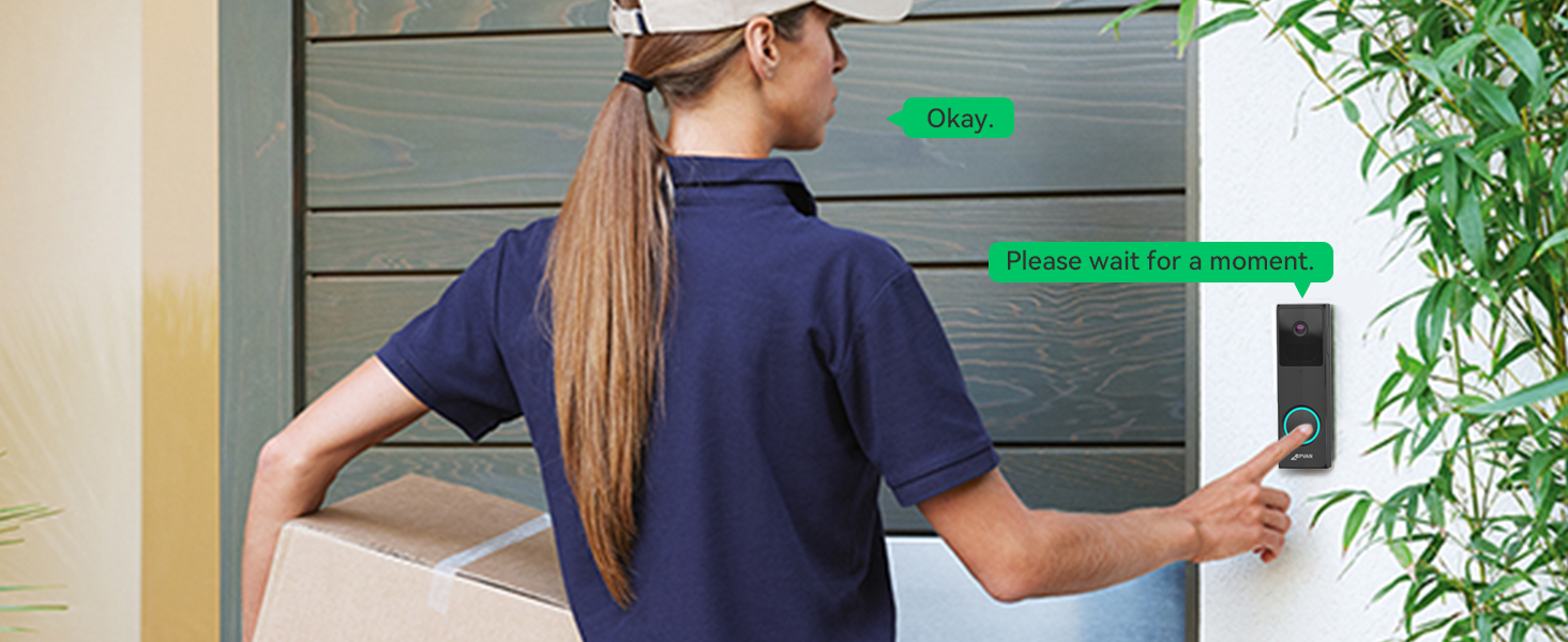 Відеодзвінок CPVAN з Wi-Fi, 2K HD камера, бездротовий, з PIR-датчиком руху, 2-сторонній аудіо, підтримка Alexa, SD-карта та хмарне сховище