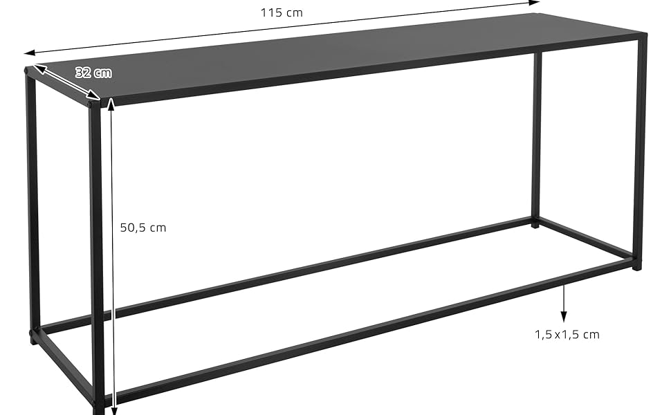 Журнальний столик ML-Design 110x39,5x59 см Чорний Прямокутна форма, Металевий каркас, Промисловий дизайн, Вхідний стіл, Журнальний стіл Стіл для вітальні Консольний стіл Диванний стіл Стіл для передпокою Декоративний стіл (115 x 32 x 50,5 см)