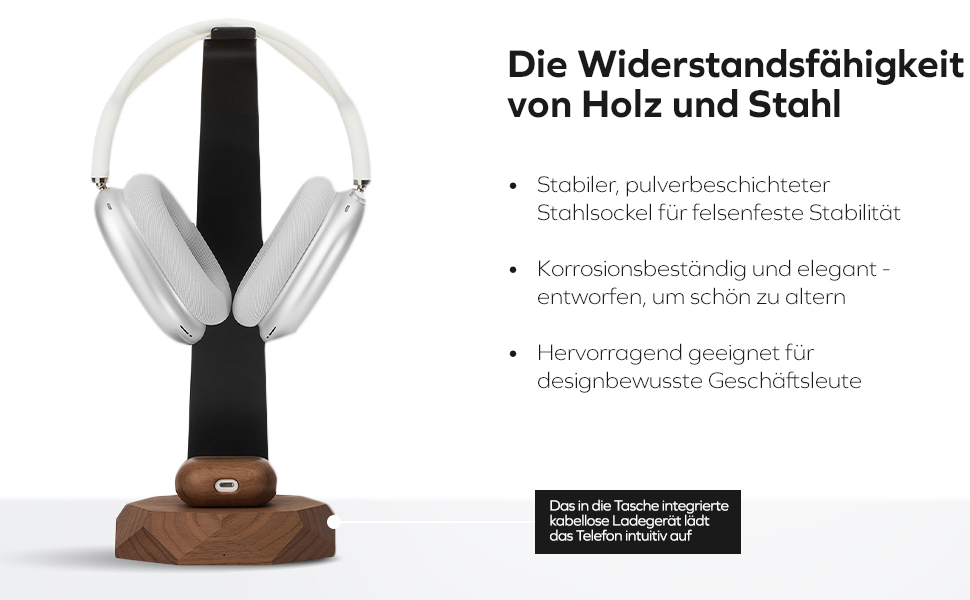 Підставка для навушників Oakywood з масивного дерева (горіх) - універсальна, стабільна, ручної роботи, з металевим кріпленням