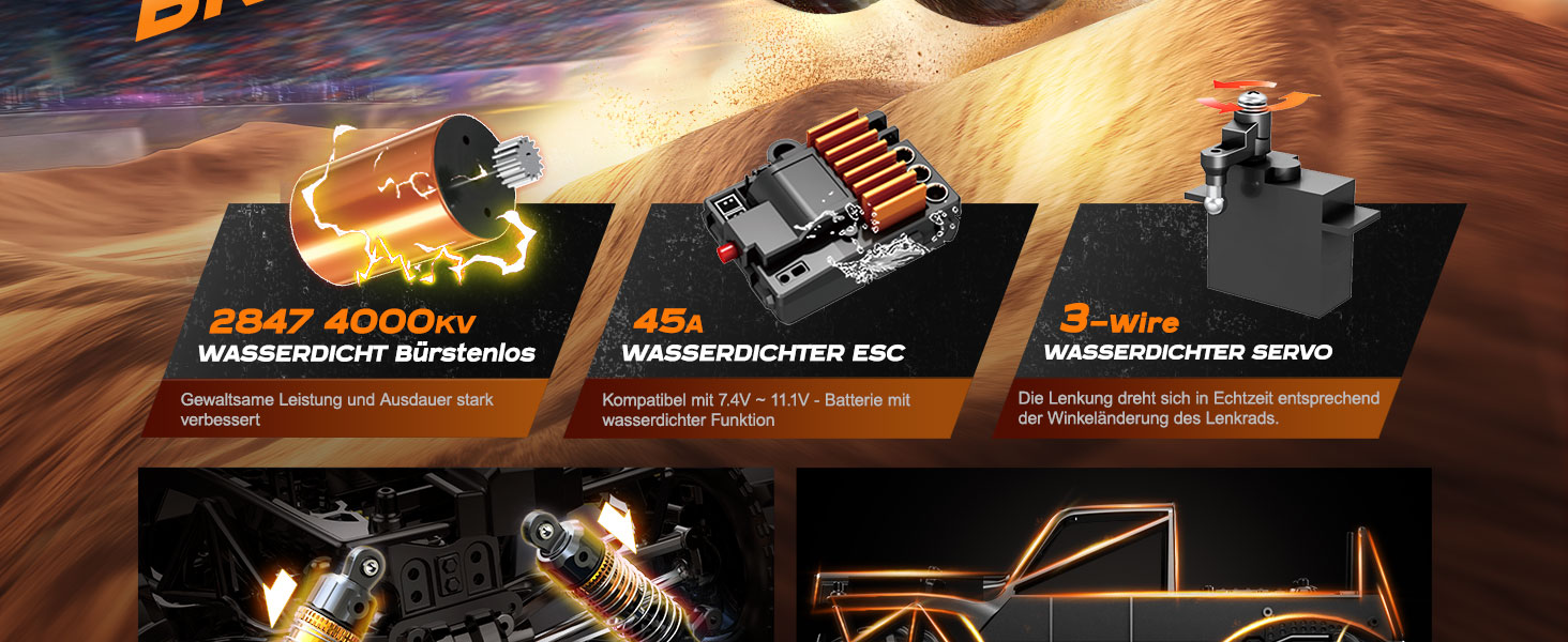 Радіокерований автомобіль 1/14 Brushless 70 км/год, 4WD, амортизатори, 2x LiPo акумулятори, фіолетовий - для дорослих