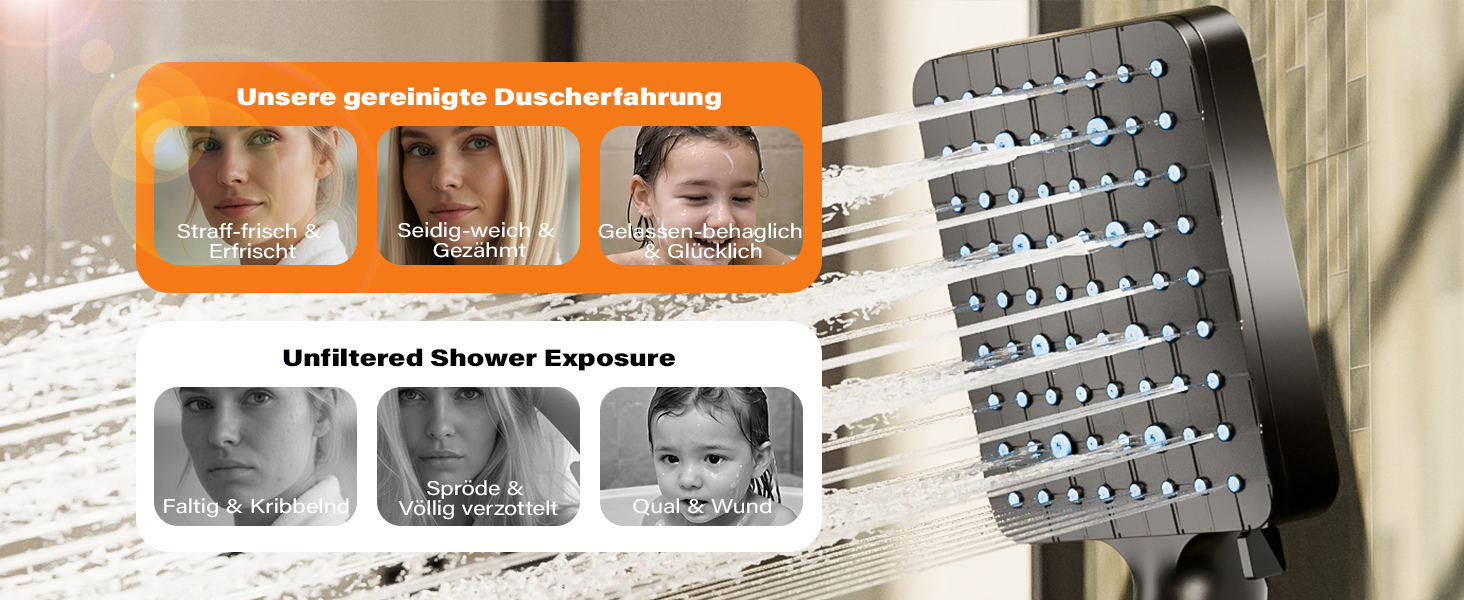 Фільтр для душу Cobbe з шлангом, високонапірна ручна лійка з 20-ступеневою фільтрацією, економна лійка з 6 режимами розпилення, дощова лійка для жорсткої води (чорний матовий)