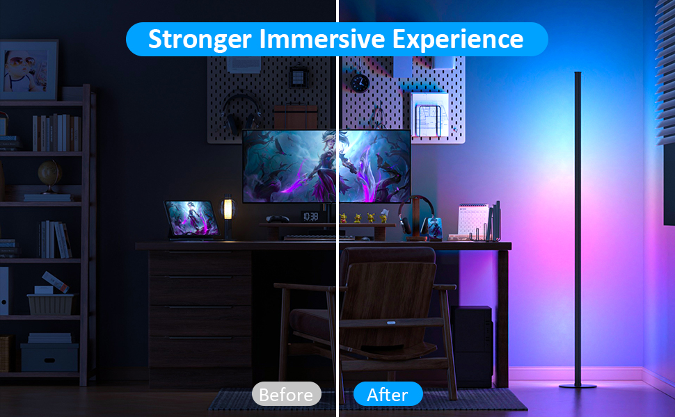 LED торшер для вітальні, білий з пультом ДУ, RGB 16 млн кольорів, синхронізація з музикою, 140 см, кутова лампа для ТВ, спальні, ігрової кімнати