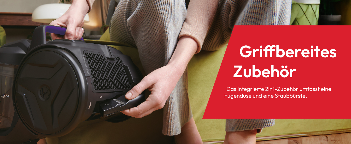 Пылесос Hoover HP1 без мешка, потужний для твердих підлог та килимів, 700 Вт, об'єм контейнера 2 л, фільтр EPA, радіус дії 7,5 м [HPZ107HM]