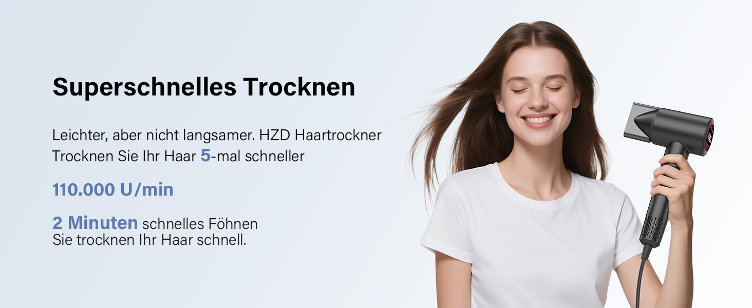 Професійний фен для волосся з дифузором, безщітковий мотор 110 000 об/хв, 400 млн плазмових іонів, низький рівень шуму 57дБ, чорний