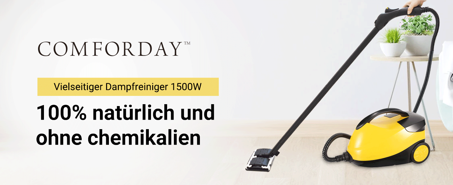Багатофункціональний пароочисник Comforday потужністю 2000 Вт з аксесуарами на 17 предметів, резервуаром об'ємом 51 унція (1,5 л) і кабелем довжиною 9,8 фута, коліщатками для глибокого очищення підлоги, кухонь, вікон, плит, автомобілів тощо