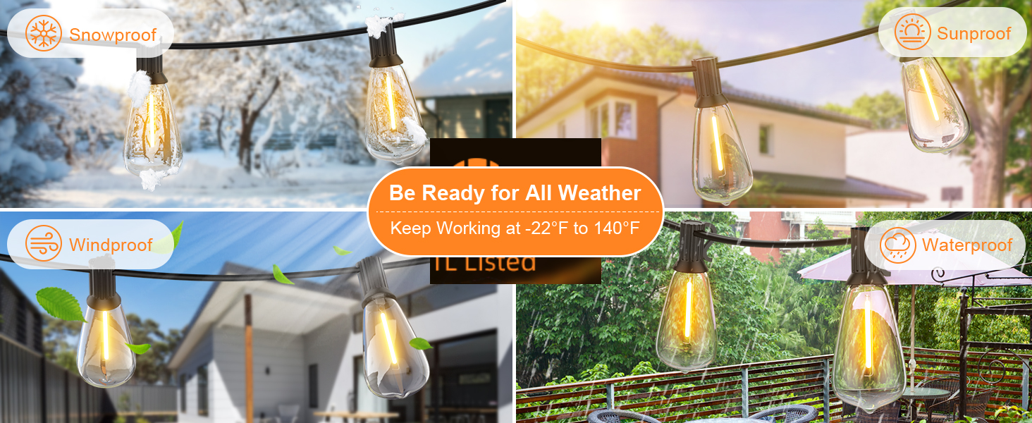 Ланцюжок вогнів GLUROO для вулиці, диммування, 45.7м, вологостійкий, з пульт, 75+2 G40, LED, для саду