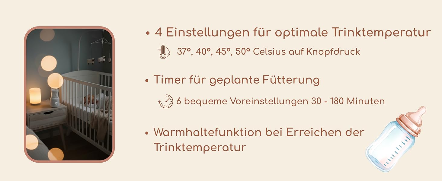 Підігрівач для пляшечок Lämmy – акумуляторний, портативний, точний, не протікає, компактний – для всіх пляшечок, USB