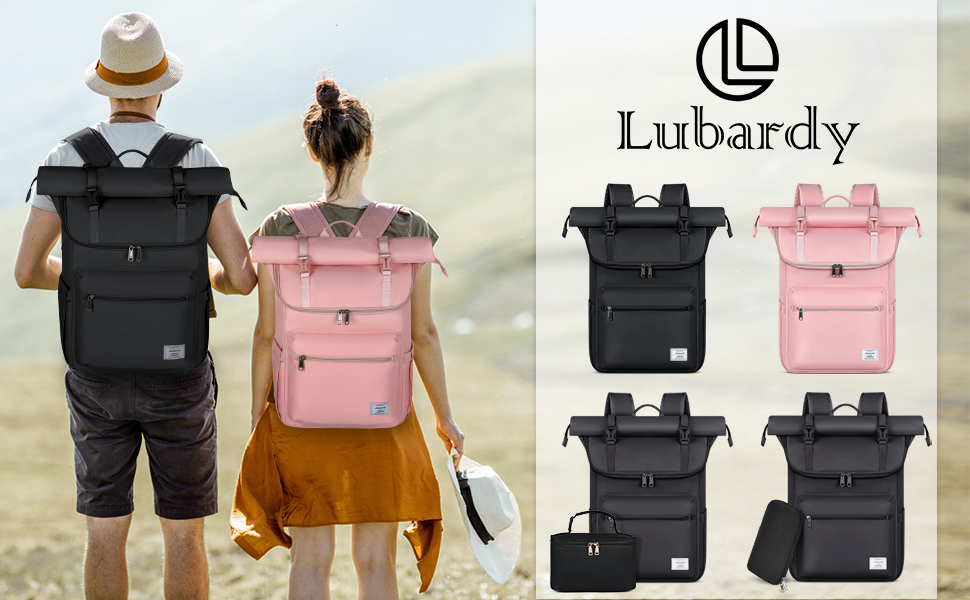 Рюкзак Lubardy Rolltop 17,3 водонепроникний з кишенею для кабелю, 2 частини (чорна сумка для обіду) для уні/роботи/подорожей