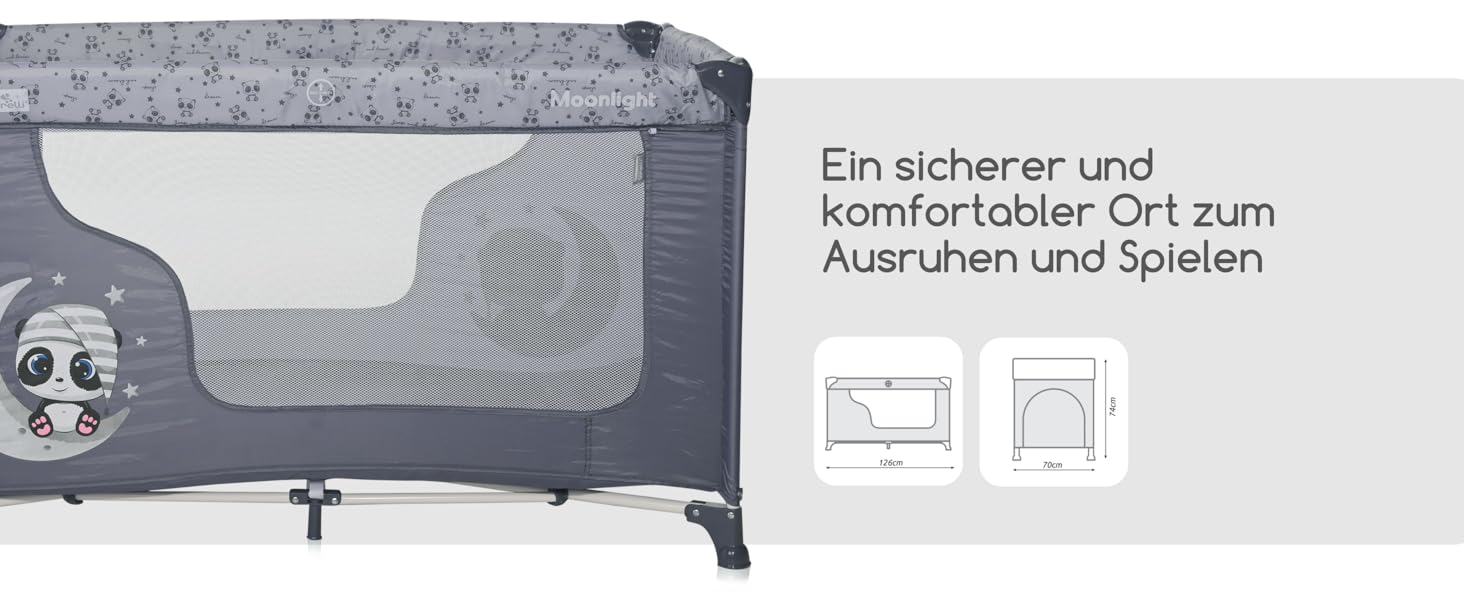 Lorelli Babybett und Laufstall Moonlight 2 в 1: дитяче ліжко та манеж для ігор, рожевий. Від народження до 15 кг, складаний, з транспортною сумкою.