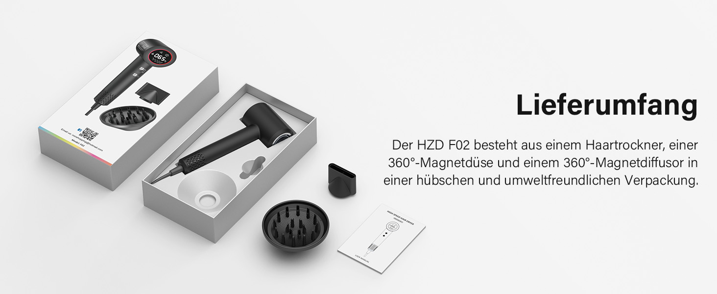 Професійний фен для волосся з дифузором, безщітковий двигун 110 000 об/хв, 400 млн плазмових іонів, низький рівень шуму 57дБ, чорний