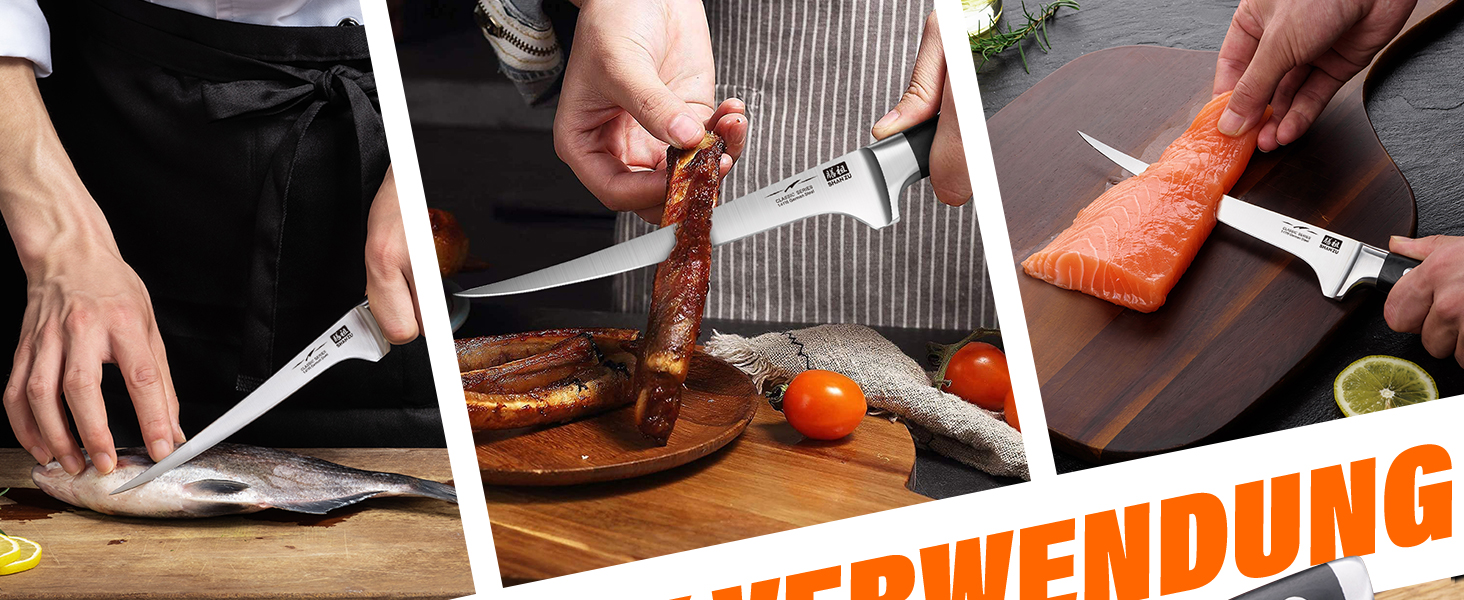 Набір кухонних ножів SHAN ZU з бруском, 14 предметів. Професійний німецький набір кухонних ножів з точильним бруском, набір ножів для кухні (ніж для філе)