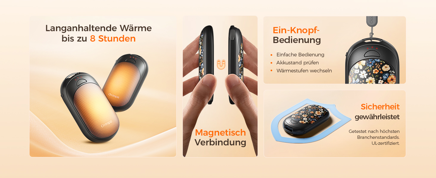 Електричні грілки для рук Ocoopa 2 шт. з магнітною основою, 5000mAh, 3 режими нагріву, компактні, для рукавичок, сумок, зимові аксесуари, подарунок для чоловіків та жінок (Lila_Weiß, Painted in Bloom (Ocoopa x Artist in Bloom)_Schwarz)