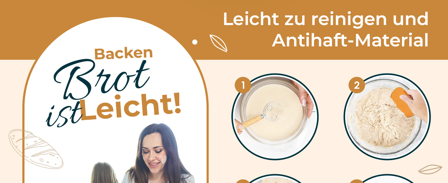 Набір для випікання хліба Yaani: гільзи для бродіння (2 шт.), щітка для тіста, ніж для хліба, 22 см та 25 см