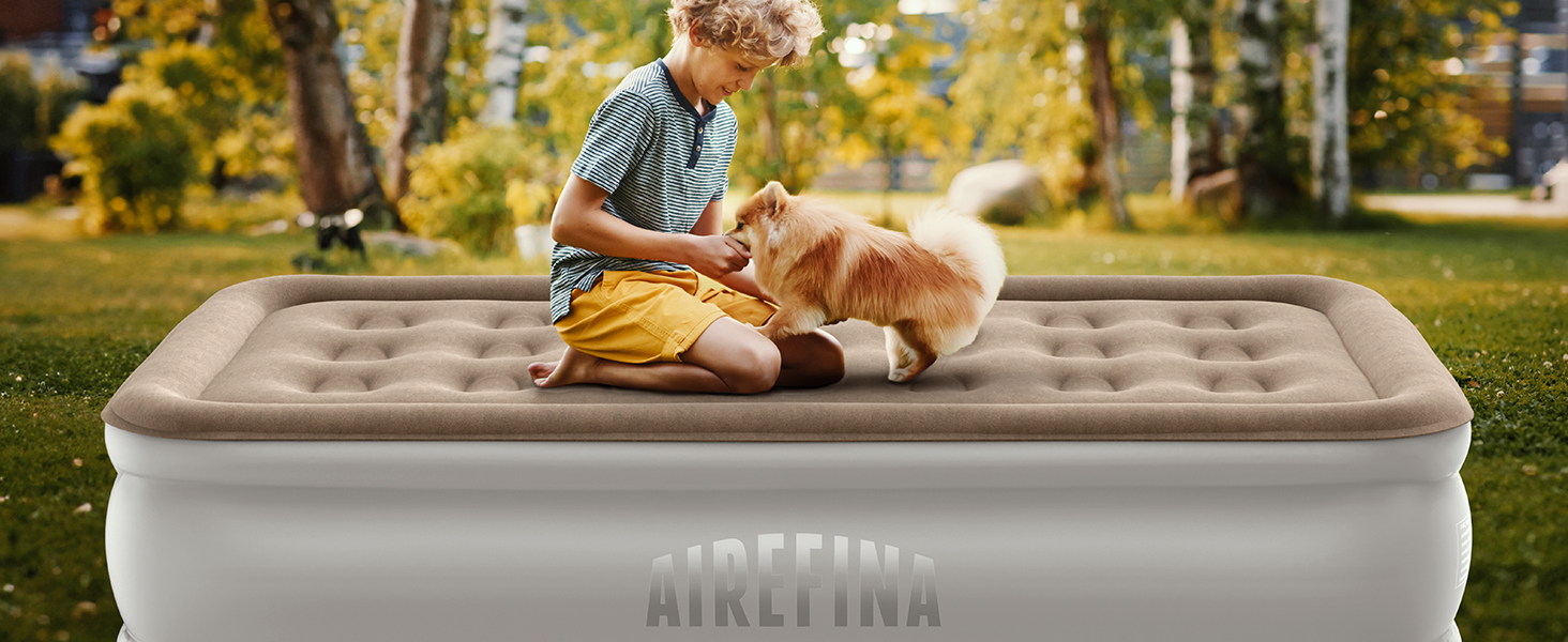 Надувне ліжко Airefina з самонадувною системою та інтегрованим насосом, 203 x 152 x 46 см (1 особа), для кемпінгу та дому