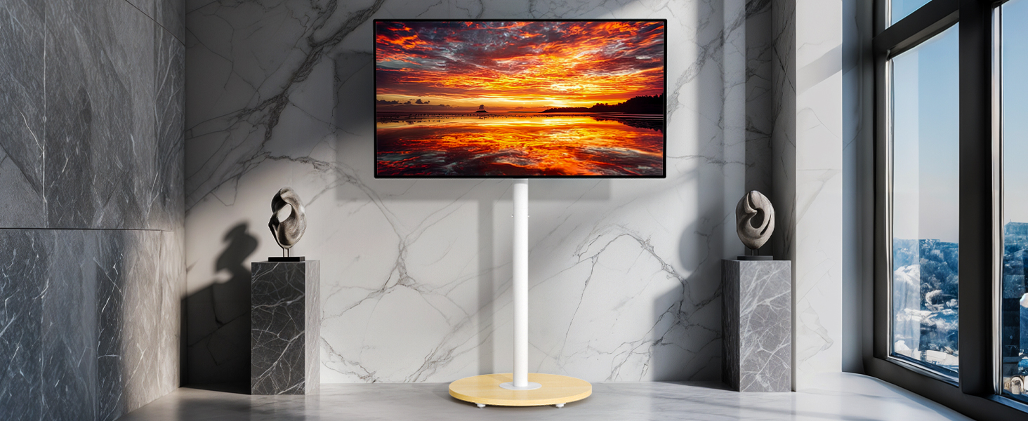 Підставка для телевізора Unho з регульованою висотою, біла, на коліщатках, для екранів 40-75 дюймів, VESA 600x400 мм, до 50 кг