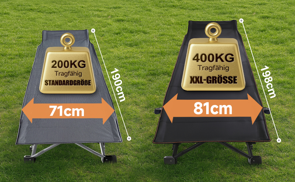 Розкладне кемпінгове ліжко з матрацом та кишенями, сталевий каркас, Oxford, витримує до 200 кг, 190x71x36 см, чорне