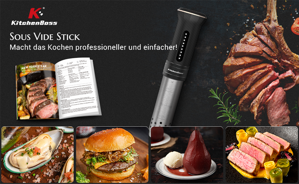 Sous Vide Garer KitchenBoss G300T: Точний кухонний прилад для приготування їжі, IPX7, LED дисплей, таймер