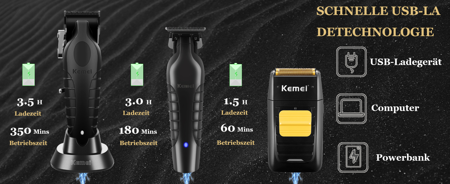 KEMEI Набір для стрижки волосся та бороди (машинка для стрижки, тример, електробритва) KM-1102+2299+2296, USB, акумуляторна