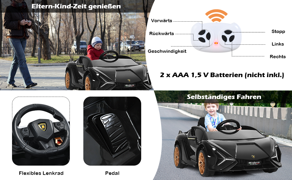 Дитячий електромобіль Lamborghini 12V з пультом, ременем безпеки, світлом, музикою і сигналом, жовтий – електрокар для дітей від 3 років