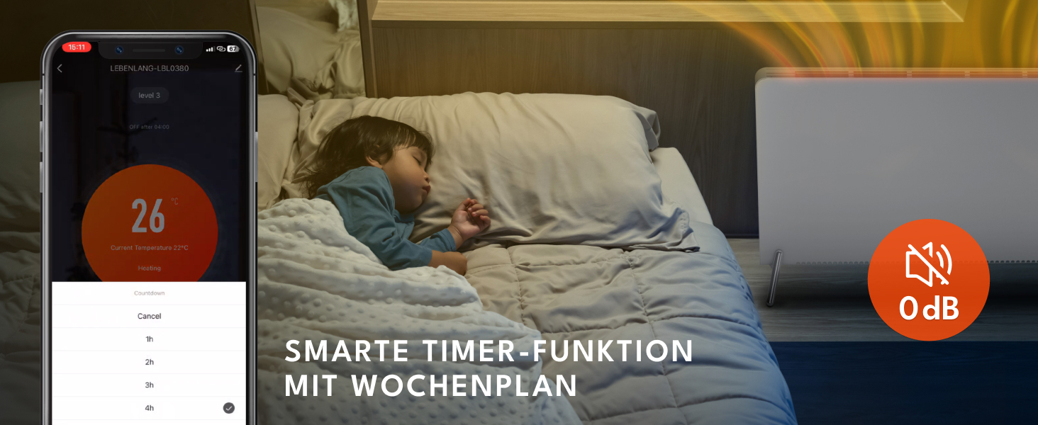 Електричний обігрівач LEBENLANG з Wi-Fi, 2000W - енергозберігаючий конвектор для ванної кімнати (білий/сірий)