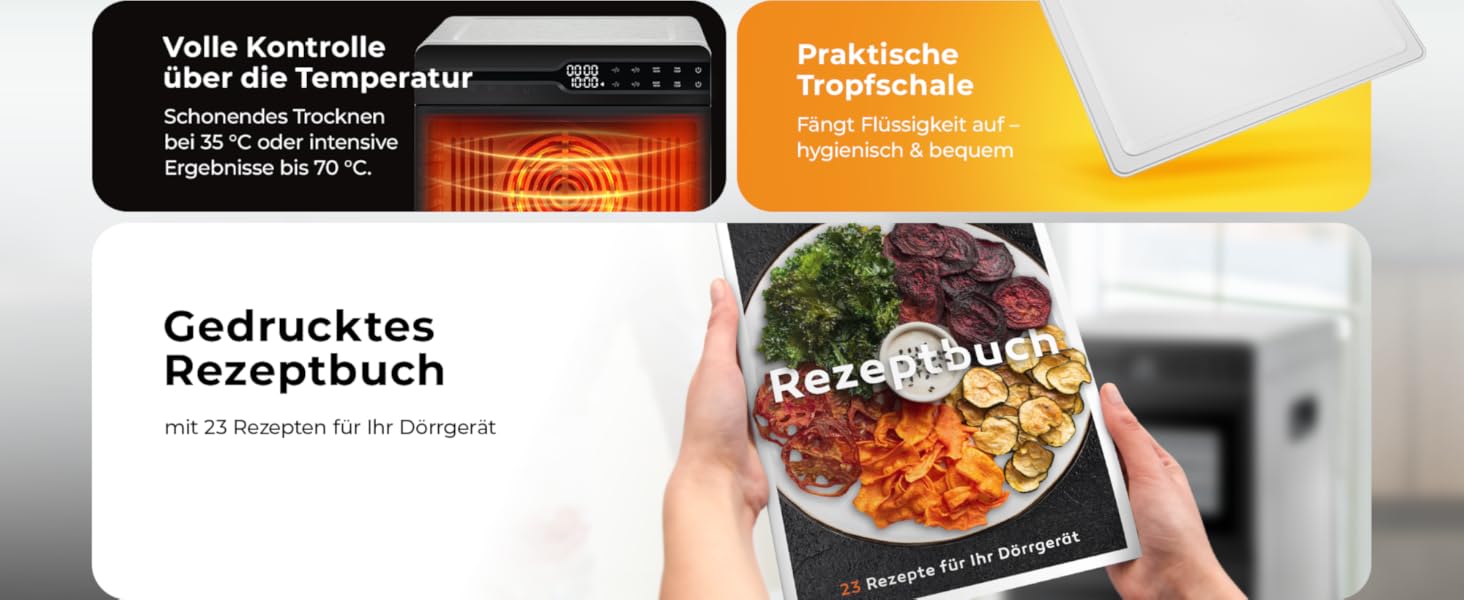 Електрична сушарка для фруктів та овочів Balter з нержавіючої сталі, 12 ярусів, 1100 Вт, 70 л, 12000 см² поверхні сушіння, BPA-free, 35–75 °C, таймер до 72 год, 2 камери