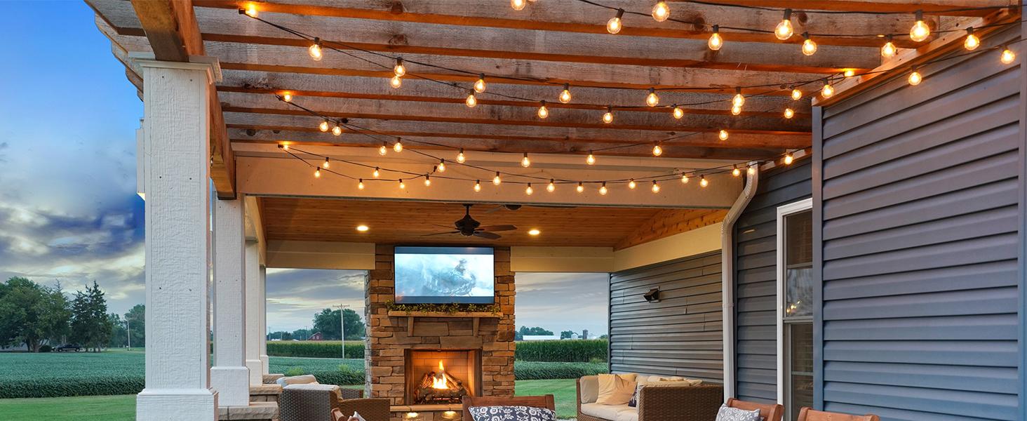 LED гірлянда для вулиці з пультом керування, 15м, G40, диммування, 4 режими, таймер, вологостійка, для саду, балкону, тераси, вечірки, кемпінгу, весілля