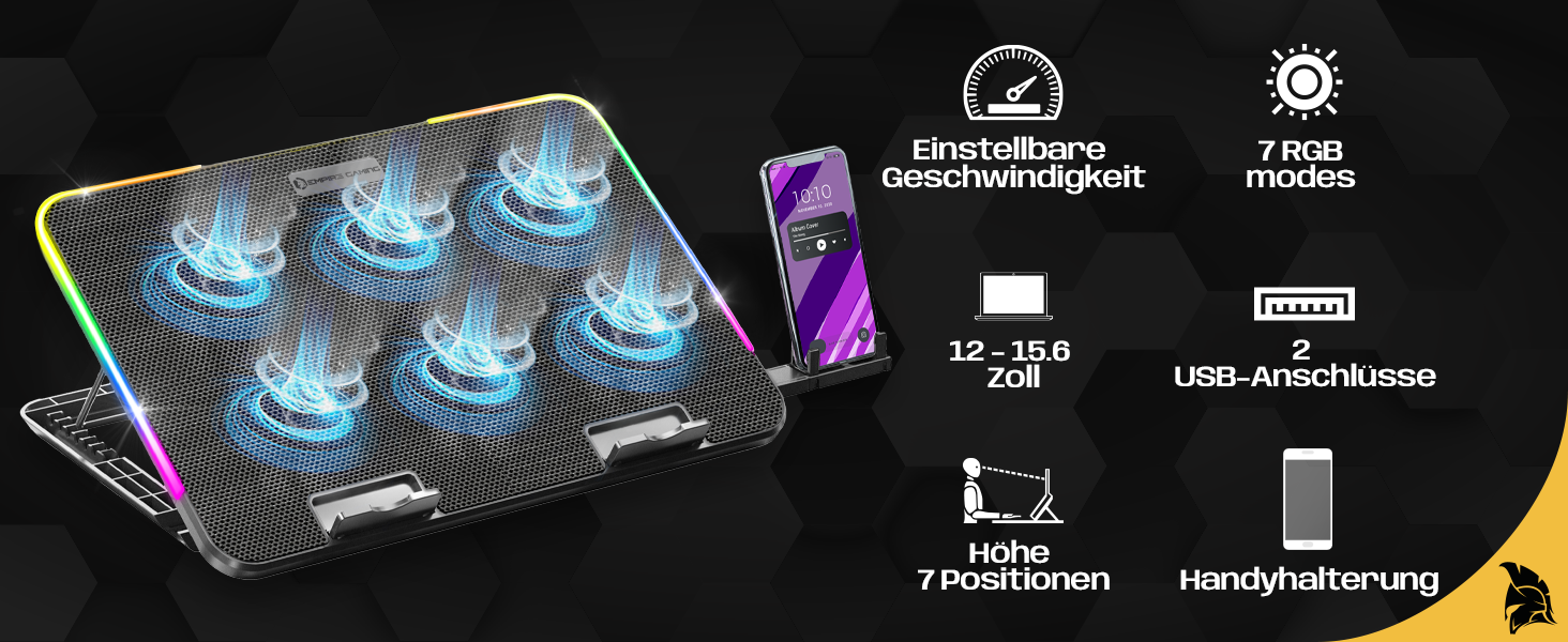 Охолоджувач для ноутбука Empire Gaming Guardian C600 (12''-15.6''), 6 вентиляторів, RGB-підсвітка, 5 рівнів висоти та знімний тримач