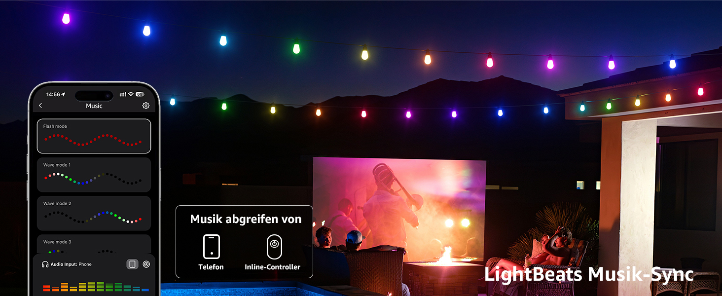 Lepro LED гірлянда для зовнішнього використання 30м, RGB+тепле біле світло, Wi-Fi, керування через додаток, сумісна з Alexa/Google, IP65, AI-дизайнер світла, 30 LED, без пульта