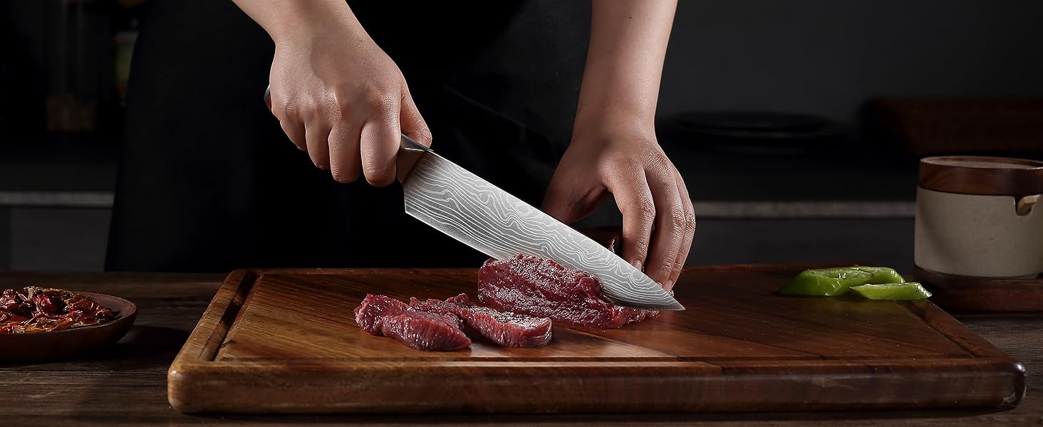 Набір кухонних ножів YOTSUBA 8 предметів з дерев'яним блоком, точилка, ножиці, кухонні ножі з нержавіючої сталі