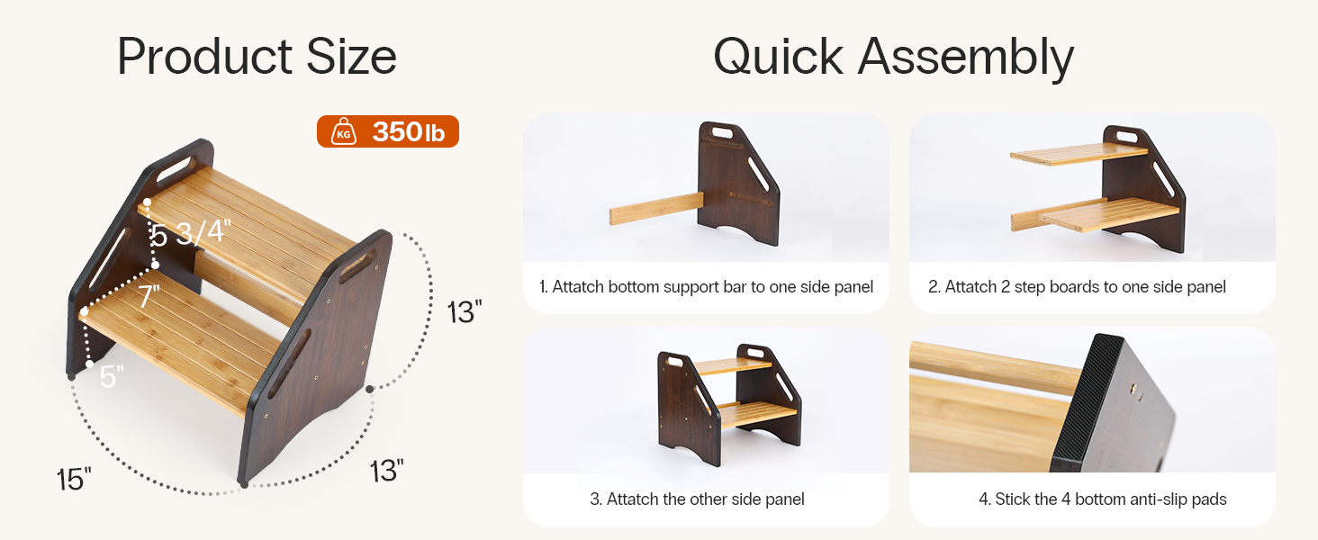 Сходинка StrongTek з бамбука для дітей та дорослих, 38 см, антиковзні сходинки, 160 кг, портативна дерев'яна сходинка з бічними ручками для ванної та кухні