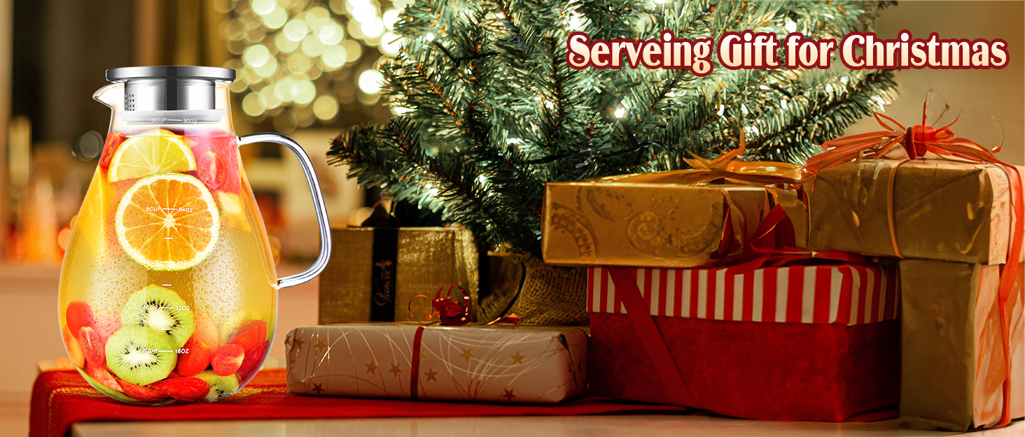 Скляна карафа Veccom 2.4L з кришкою, термостійкий глечик з боросилікатного скла для води, холодного чаю, соку