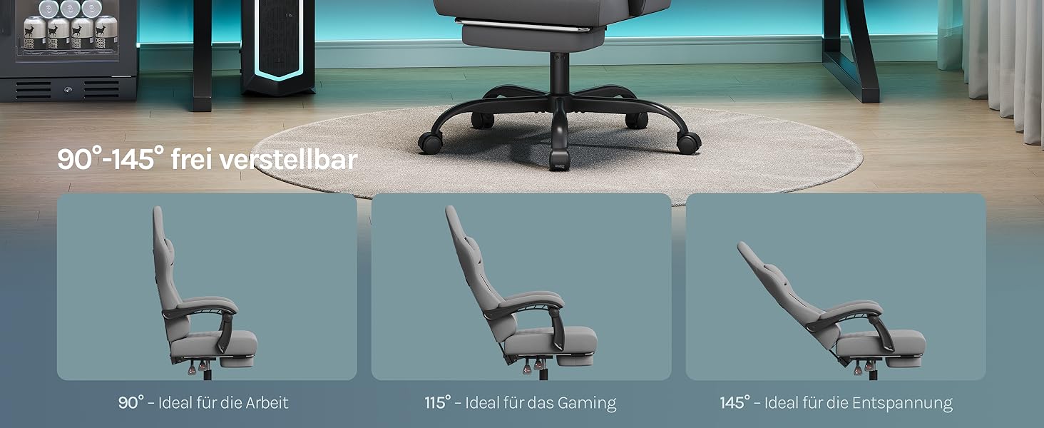 Ігровий крісло WOLTU з масажем, комп'ютерне ергономічне крісло, кишенькові пружинні подушки, масаж попереку, підголовник, підніжка, поворотне крісло, 150 кг, сітчаста тканина, сірий+жовтий