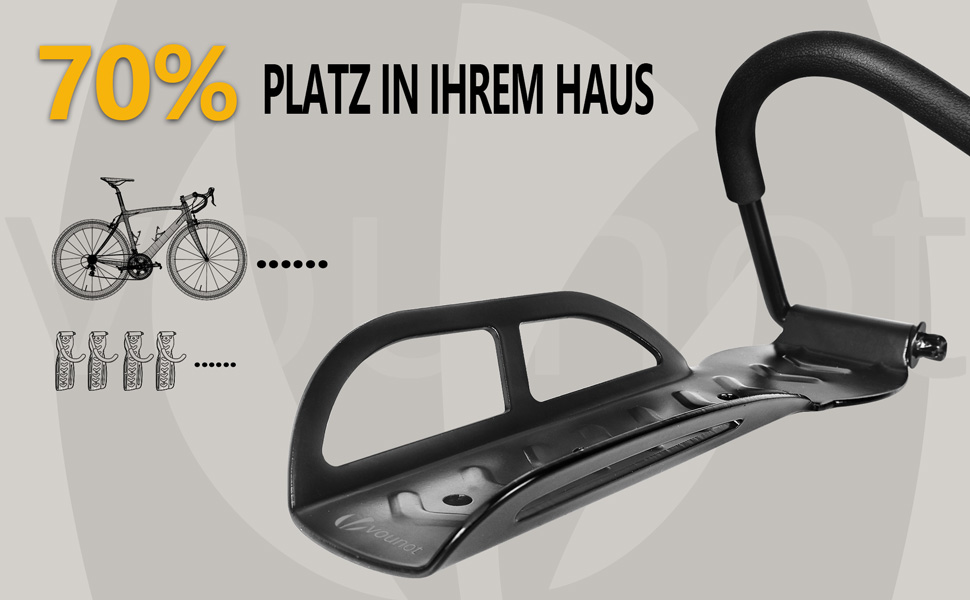 Настінний набір велосипедних стійок VOUNOT з 4 шт. , настінний кронштейн для велосипеда Кронштейн для велосипеда сталевий, кріплення для велосипеда для підвішування, ідеально підходить для гаража або підвалу, чорний