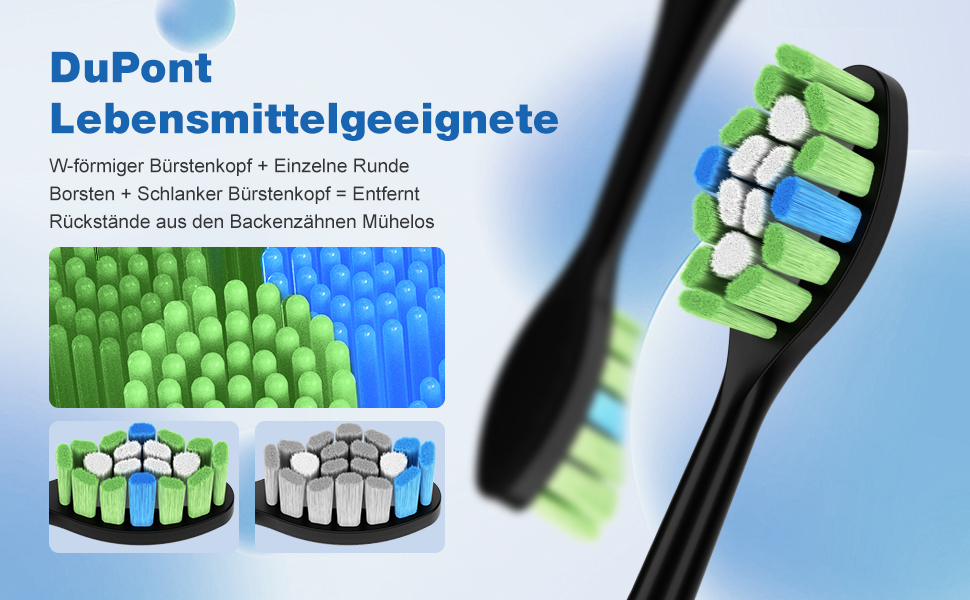 Електрична звукова зубна щітка, 45000 VPM, відбілювання за 1 тиждень, 120 днів роботи від акумулятора, індикатор заряду, 6 насадок DuPont, 5 режимів, таймер, чорна