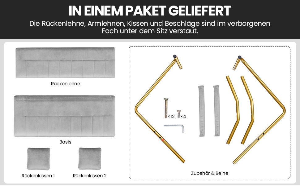 Ягетех Полицьове диван з підлокітниками та металевими ніжками. Сучасний двомісний диван з 2 подушками для попереку. Loveseat для вітальні/спальні, 143,5 см, світло-сірий